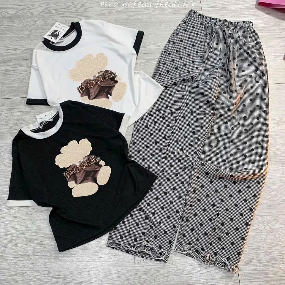 Set đồ nữ áo tăm in hình và quần baggy đũi thái