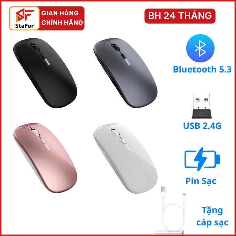 Chuột Không Dây Bluetooth Pin Sạc Silent Click Kết Nối 2 Chế Độ Cho Mọi Thiết Bị Máy Tính, Laptop, sang trọng cao cấp.