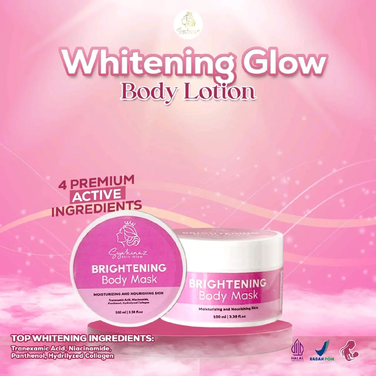 3 Pcs (free 1) Bleaching Badan (Body Mask) Syahinaz Skin Glow