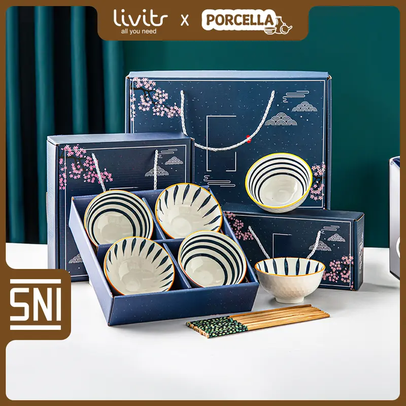 KERAMIK SET MOTIF BIRU 1 | HAMPERS PORCELAIN SET | SET HAMPERS GIFT BOX KERAMIK MAKAN 0
