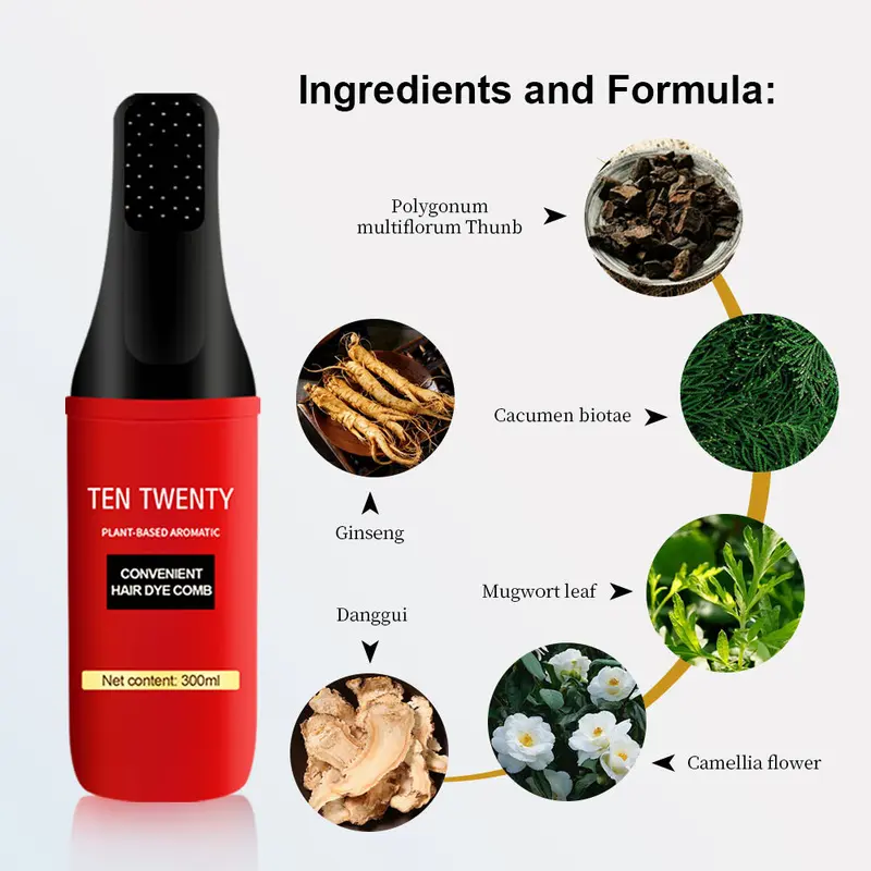 Product Introduction of TEN TWENTY PLANT EXTRACT CONVENIENT HAIR DYE COMB Comb-in Hair Color -1Step Salon-Fresh Formula with Nourishing Treatment 5