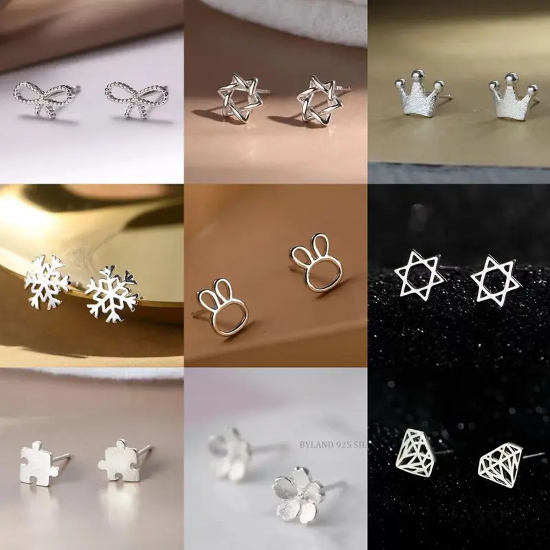 Anting Titanium Stud Korea Berbagai Bentuk Anting Tusuk Emas Silver Lucu Gaya Korea Import 3