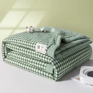 100% cotton quilted comforter Long Staple quilt core Air-conditioning Washed plaid Soft duvet Queen Full Twin size summer quilts - 200x230cm lanzhongge