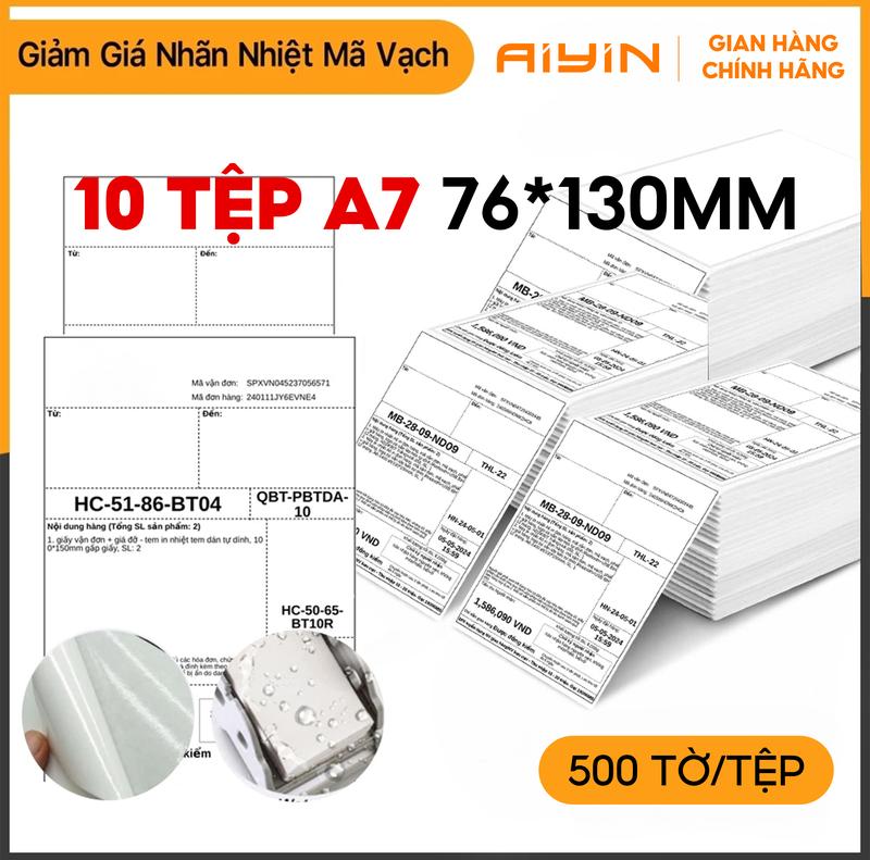 [76*130mm] 10 TỆP giấy in nhiệt A7 kích thước 76*130mm, 1 tệp 500 tờ Tự Dính nhiều kích thước, An toàn, thân thiện với môi trường, có keo dán sẵn, Chống nước, Chống bay màu