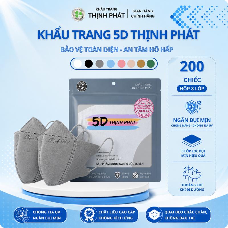 COMBO 200 Chiếc Khẩu Trang 5D Thịnh Phát - Bảo Vệ Toàn Diện - Chất Liệu An Toàn - Thiết Kế Thông Minh - Tiện Lợi & Thoáng Khí - Free Ship