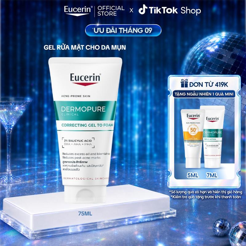 Gel rửa mặt cho da mụn Eucerin DermoPure Clinical Correcting Gel To Foam 75ml