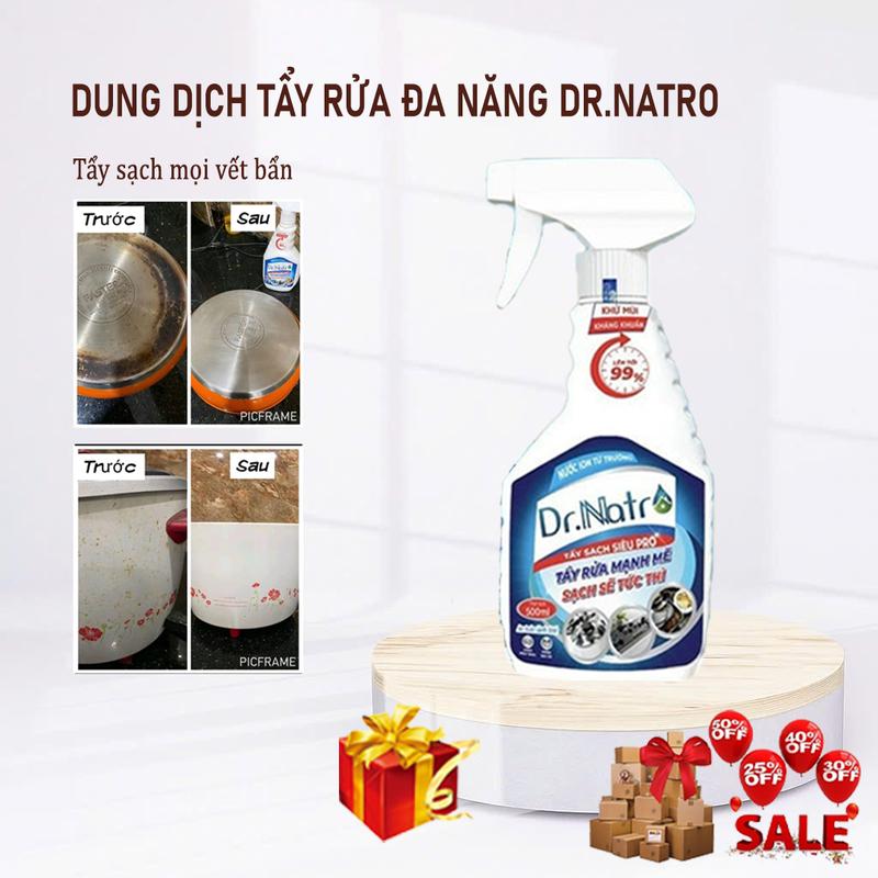 1 Chai Tẩy Đa năng Dr.Natro 500ml + Tặng 1 khăn thép trà nhám thần thánh DR NATRO HABELA HOME, làm sạch xong nồi, bếp ba, đồ mốc