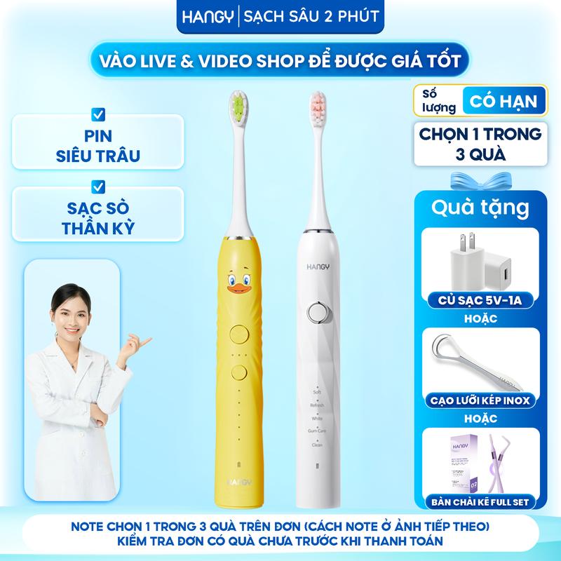 Combo Bàn chải điện người lớn HY23Pro siêu sóng âm và bàn chải điện trẻ em HANGY
