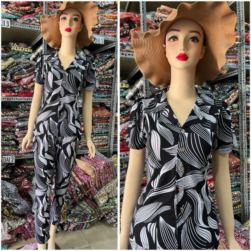 Đồ bộ cổ Vest quần dài áo tay ngắn thun Ati size1,2,3,4,5 Thoải mái Women Voi Top 5