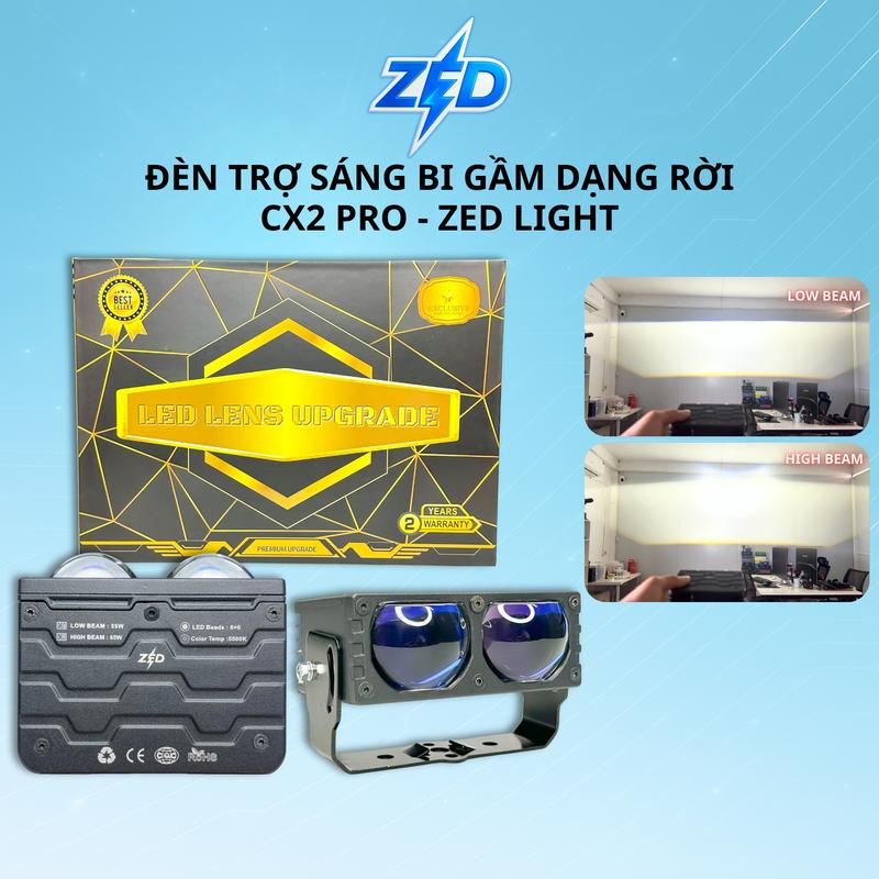Đèn Gầm Dạng Rời CX2 Pro ZED LIGHT Lắp Oto Xe Máy Xe Tải - 65W Có Pha Màn Chập Chiếu Siêu Xa 200m Ánh Sáng Trắng 5500K Chống Nước IP68 - Đèn LED