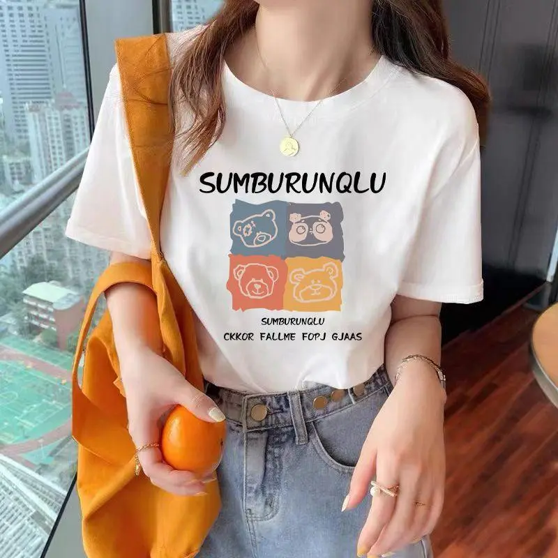 Four-square cub half-sleeved top, round neck, new short-sleeved cotton T-shirt for men and women