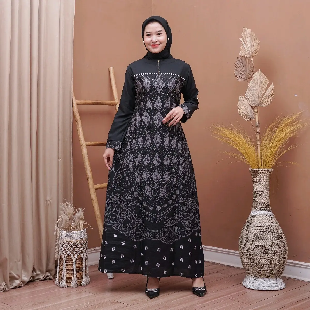 Gamis couple abu g- Gamis batik terbaru- Gamis batik kombinasi- batik couple full Katun Baju Pasangan Sarimbit Lebaran