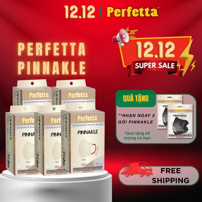 Tặng 2 Gói 5D - Combo 5 Hộp Khẩu Trang Perfetta Pinnakle Chuẩn From 3d Thời Trang 30 cái hộp ,Lọc Bụi Mịn PM 2.5