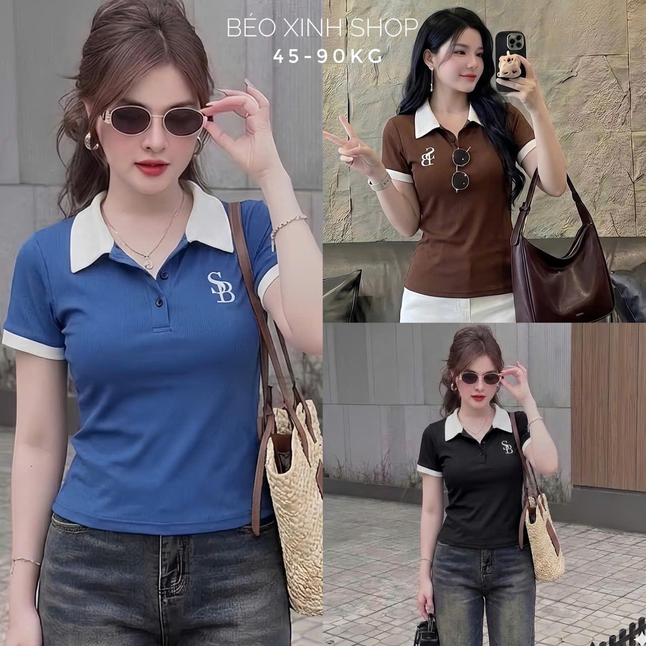 Thời Trang Bigsize Áo Thun Polo Phối Thêu Chữ Cao Cấp Thanh Lịch Vải Thun Gân Tăm Bigsize Từ 45 - 90Kg Dễ Thương Top Nữ Women - A.1777