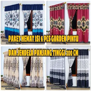 PROMO PAKET HEMAT 4PCS dan 6 Pcs GORDEN SERUT PINTU DAN Jendela PANJANG ukur 80 x 200 cm  Kain Katun  BONUS Tali Curtain
