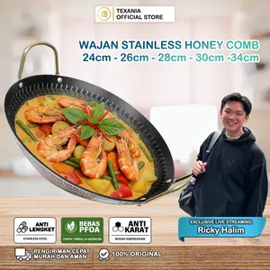 [EXCLUSIVE RICKY HALIM] Wajan Stainless Steel Honey Comb Anti Lengket Anti Karat Tahan Lama 24cm 26cm 28cm 30cm 34cm Kitchenware Motif Random