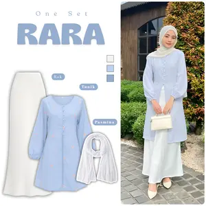 One Set Rara 3in1 (Tunik Slit Sabila Rok Duyung Pasmina Ceruty) OOOTD Muslim Wanita Kekinian SO2A39