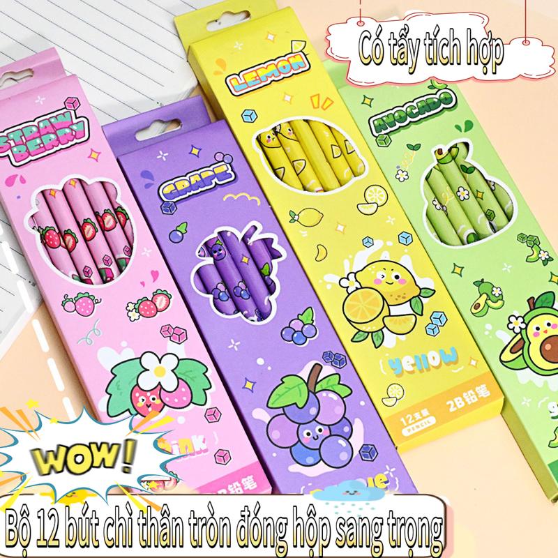  Bút chì trái cây 2B giá trị cao dành cho học sinh tiểu học đồ dùng học tập lớp 1 và lớp 2 học sinh mẫu giáo mới bắt đầu bộ tẩy bút tròn an toàn và không độc hại giải thưởng và quà lưu niệm cho trẻ em 