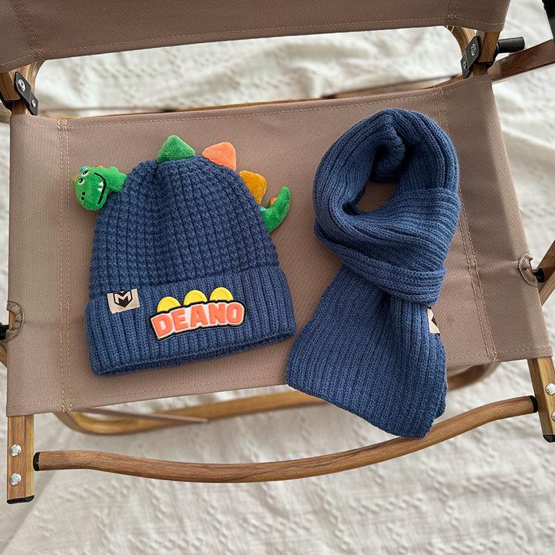 Product Introduction of 1-7Y 2Pcs Children Hat Scarf Set Cute Little Dinosaur Knitted Wool Cap Winter Warm Kids Neckerchief Boy Girl Baby Beanie 23