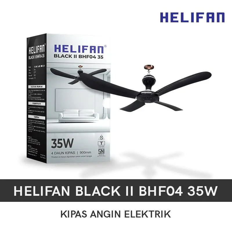 Arashi Helifan Black II BHF04 15W 20W 35W 45W Kipas Angin Gantung 4 / 5 Baling Hemat Energi Desain Elegan & Suara Halus untuk Ruangan Kecil dan Standar