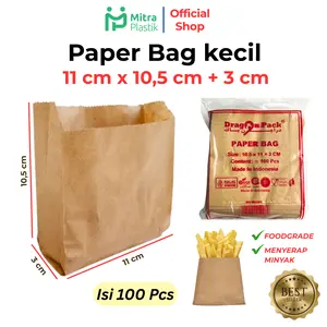 Paper Bag 10,5 x 11 + 3 Kantong Kertas Kecil Flat Coklat Polos Bungkus Plastik