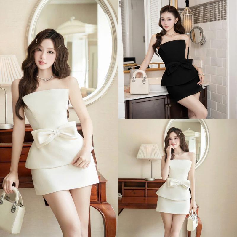 K08 Set áo và chân váy áo cup phối nơ kèm chân váy ngắn