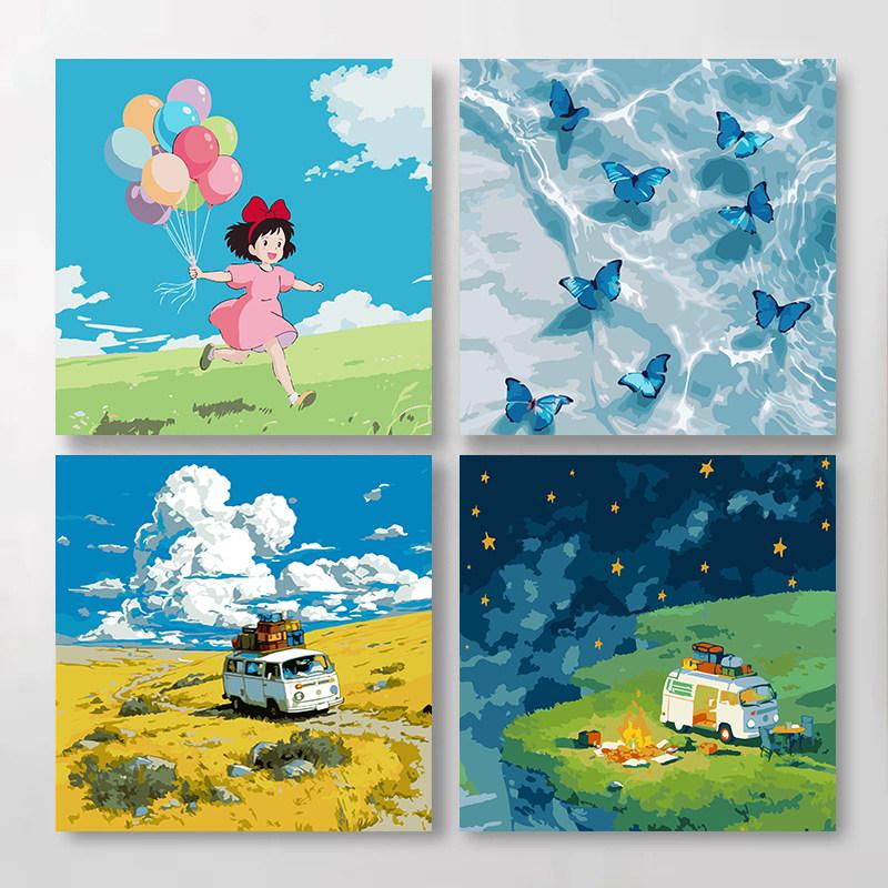 20*20 Tranh sơn số DIY hoạt hình anime mới 2026 phong cách chữa lành cảnh vật…