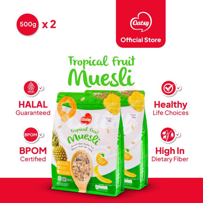 Gambar OATSY Muesli Tropical Fruit 500g (Double Pack) dari Oatsy Oatmeal & Muesli Kota Administrasi Jakarta Barat Tokopedia