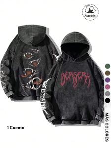 Sudadera Unisex Oversized de Estilo Urbano, Gráfico Berserk en Contraste y Diseño de Estampado Completo, Algodón Suave, Ideal para Enthusiastas del Estilo Urbano y Festivales de Música