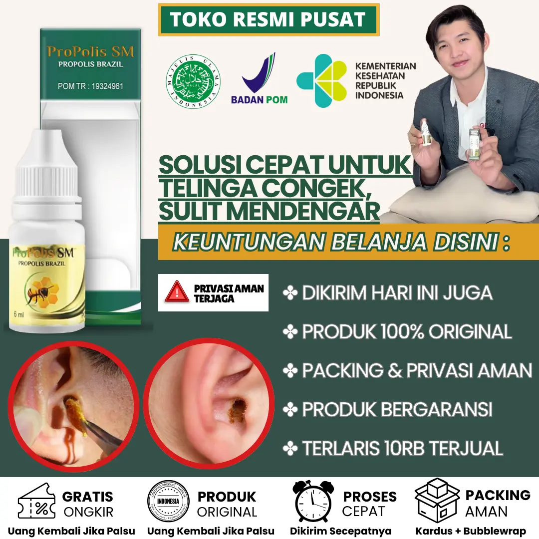 ProPolis SM Herbal Tetes Telinga Bernanah Bau Telinga Berair Congek Sakit Telinga Susah Mendengar Infeksi Gendang Telinga Bocor Untuk Anak Dan Dewasa obat tetes