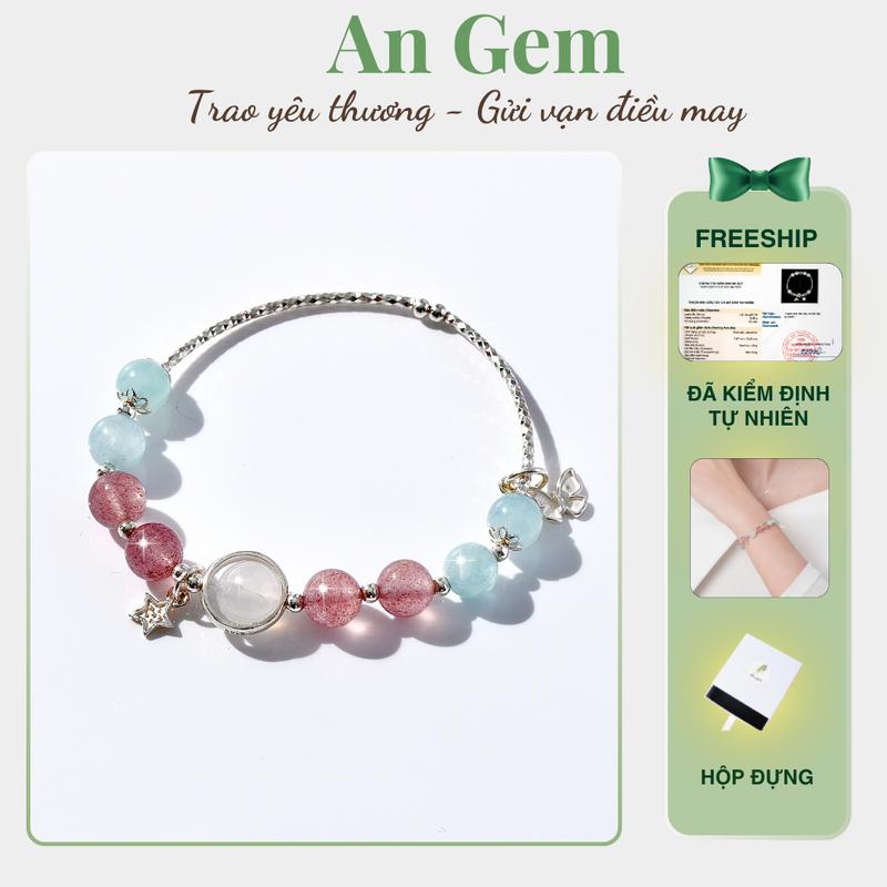 Vòng tay nữ bạc S925 mix đá tự nhiên kèm charm tinh tế An Gem, lắc tay nữ đá năng lượng bạc freesize phụ kiện đeo tay phong thuỷ quà tặng sinh nhật giáng sinh Noel Tết Valentine