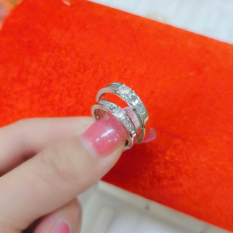  Nhẫn đôi nhẫn cưới nam nữ xi kim bền màu đính đá kiểu dáng đơn giản chất Titan hot 