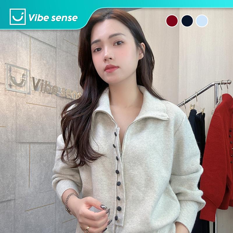  Áo Khoác Len Kéo Khóa Cho Nữ Vibe Sense Áo Cardigan Len Khóa 2 Chiều VBA066 