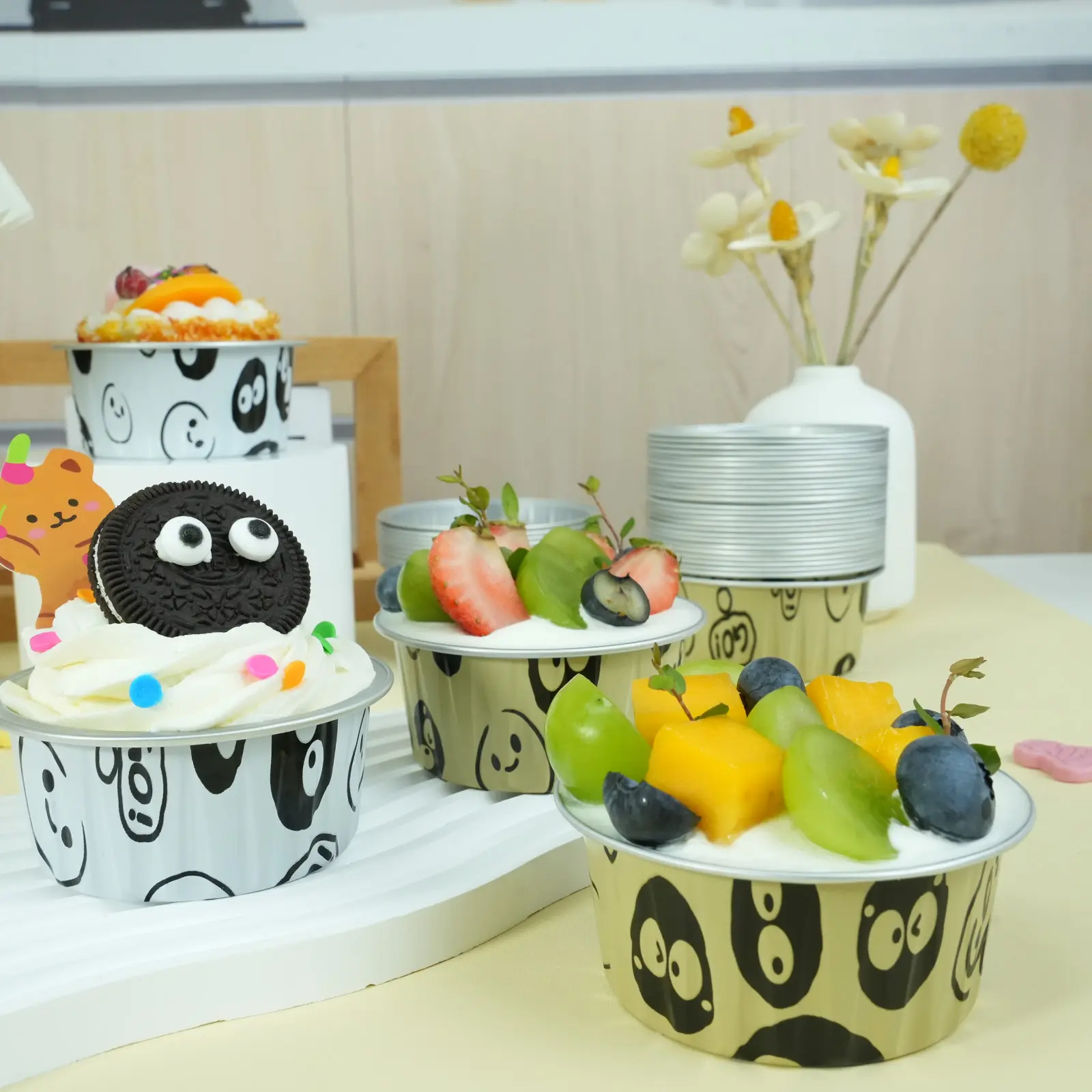 30PCS Thickening Small Reusable Round Aluminum Foil Tin Cup Pudding Cake Mold Air Fryer Tinfoil Box Baking Tray Baking Pastry Tools