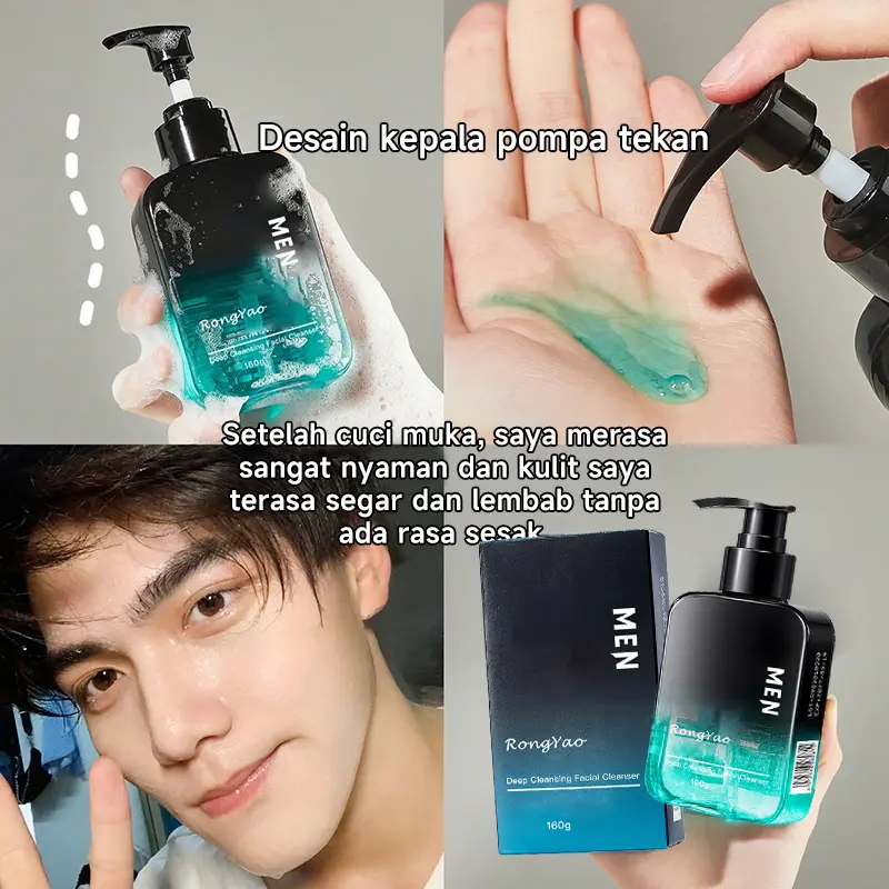 Pembersih Wajah Pria 160ML Pemutih Wajah Anti Acne Face Wash Komedo Kontrol Minyak Melembabkan Ringan Dan Tidak Mengiritasi Pori-pori Bersih Dalam Perawatan Berjerawat 4