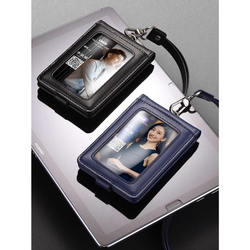 Product Introduction of Real Leather Badge Holder Clear ID Card Pouch Staff Work Chest Cards Name Tag Holders with Lanyard Business Formal Accessories 14