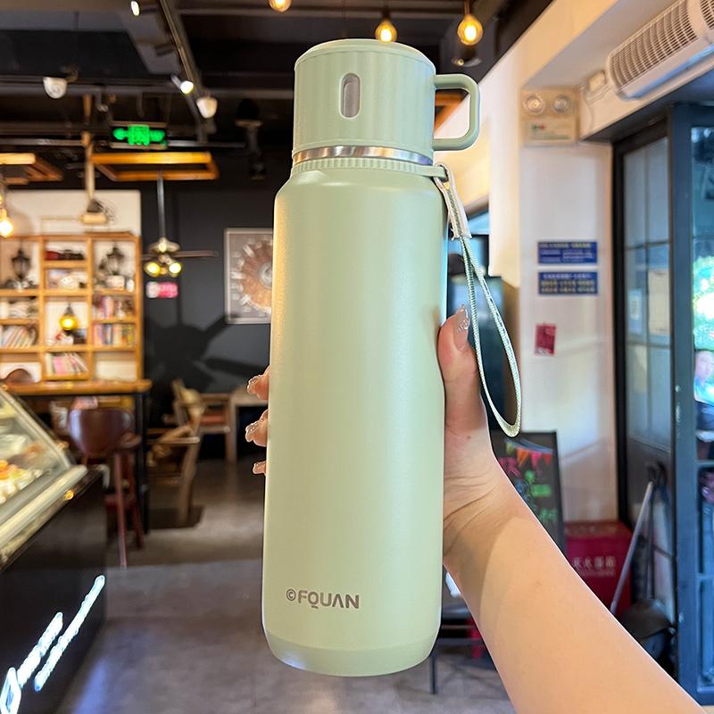 FQUAN กระติกน้ำร้อน ขวดแก้วบอโรซิลิเกตสูญญากาศ1000 มล. และ 740ML แบบพกพา Aquaflask สแตนเลส ขวดน้ำ เห