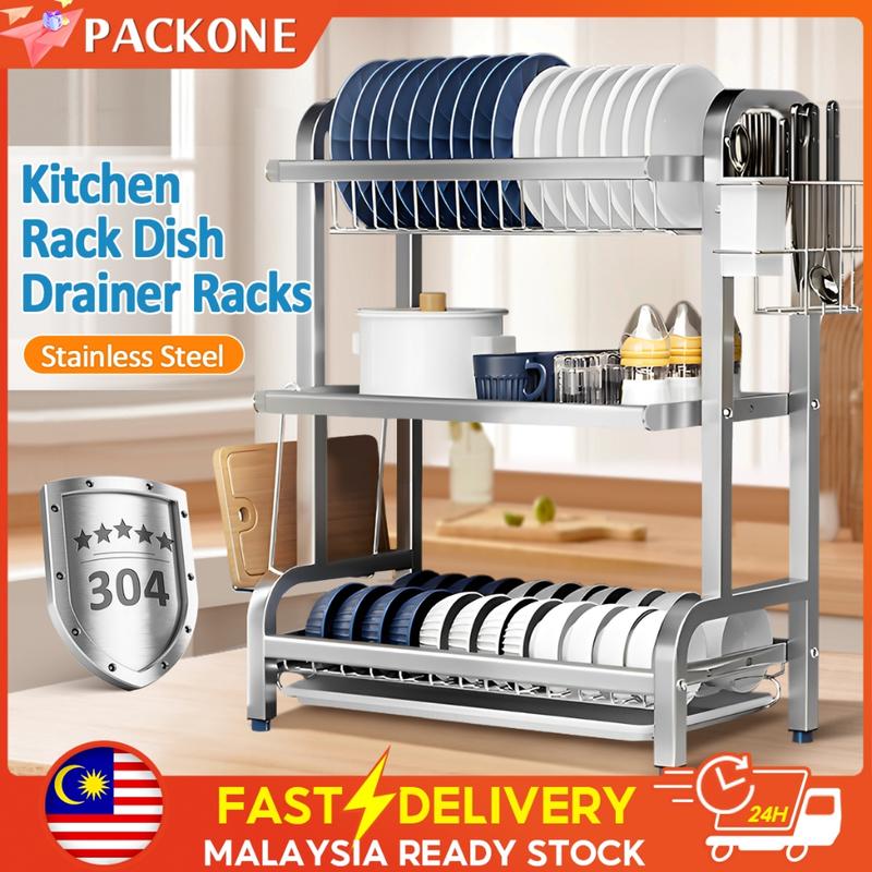 PACKONE Rak Pinggan Stainless Steel Rak Pinggan Besi Bertingkat ...