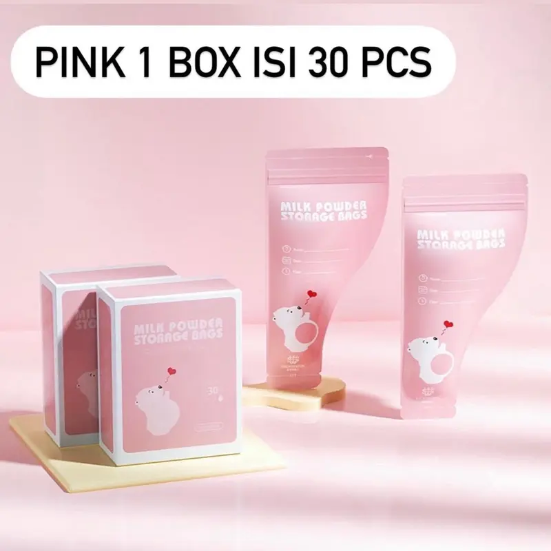 ￼Kantong susu bubuk bayi tempat susu bubuk disposable milk powder storage bag Biru Pink kantong formula Peralatan travel 1