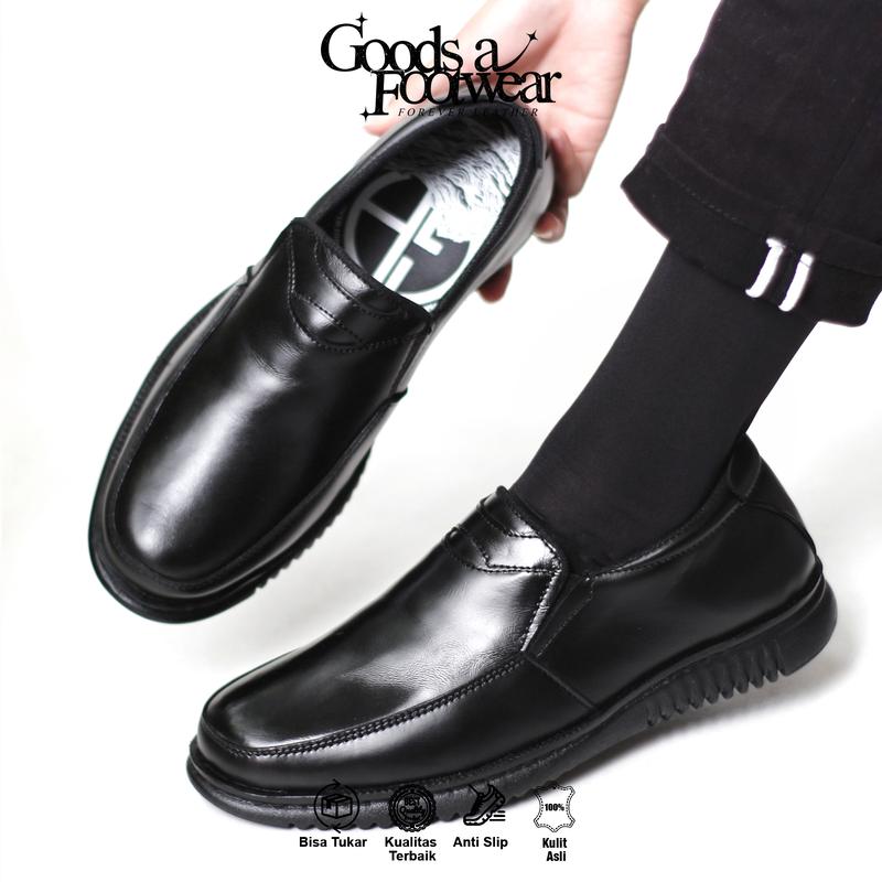 MONRO - Sepatu Pantofel Formal Pria Kulit Asli Slip on Kerja Kantor Kasual 5