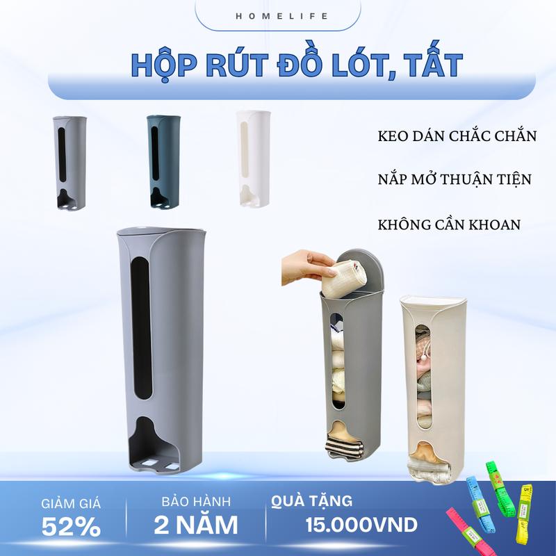 Hộp rút đựng đồ lót tất vớ dán cánh cửa tủ sắp xếp gọn gàng đa năng tiện lợi 23x9cm