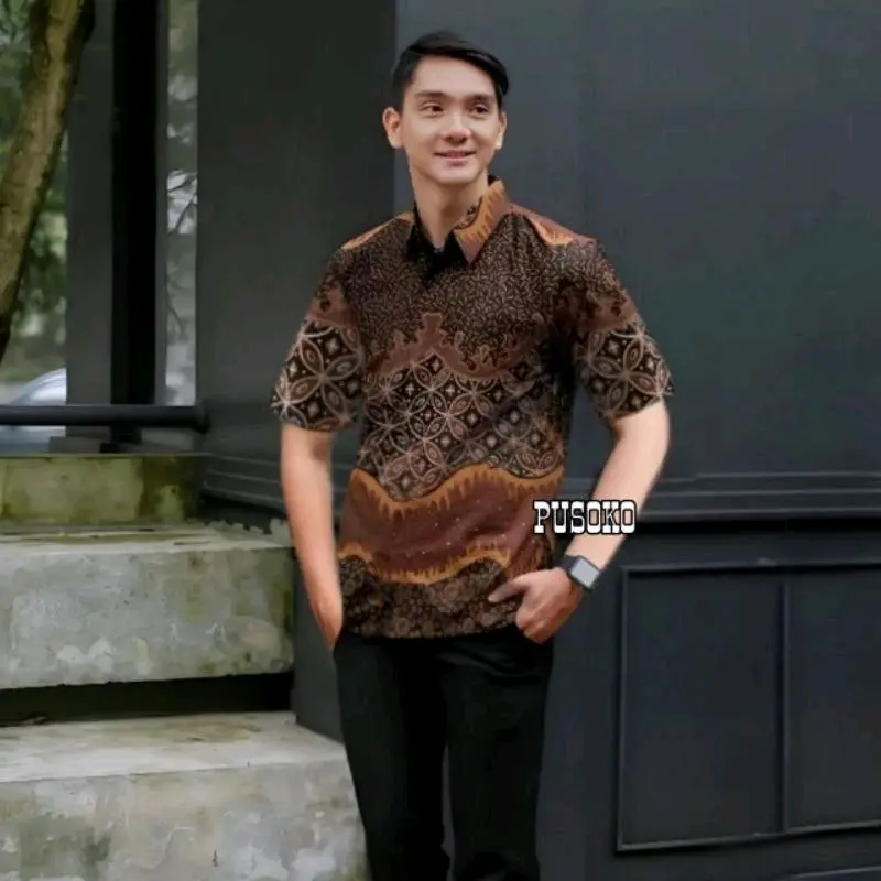 Baju Batik Lengan Pendek Pria Terbaru | Hem  Batik  Dewasa Motif Elegan Cowok Casual 3
