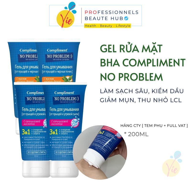  Sữa rửa mặt Compliment No Problem BHA & Tea Tree làm sạch sâu giảm dầu mụn - Gel rửa mặt Compliment 200ml 