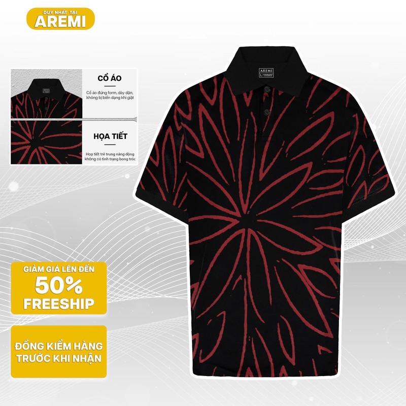  Áo polo nam cổ trụ tay ngắn AREMI màu đen in thiết kế độc đáo phong cách sang trọng APL0004 Menswear Có Cổ Shirt Cộc Tay 