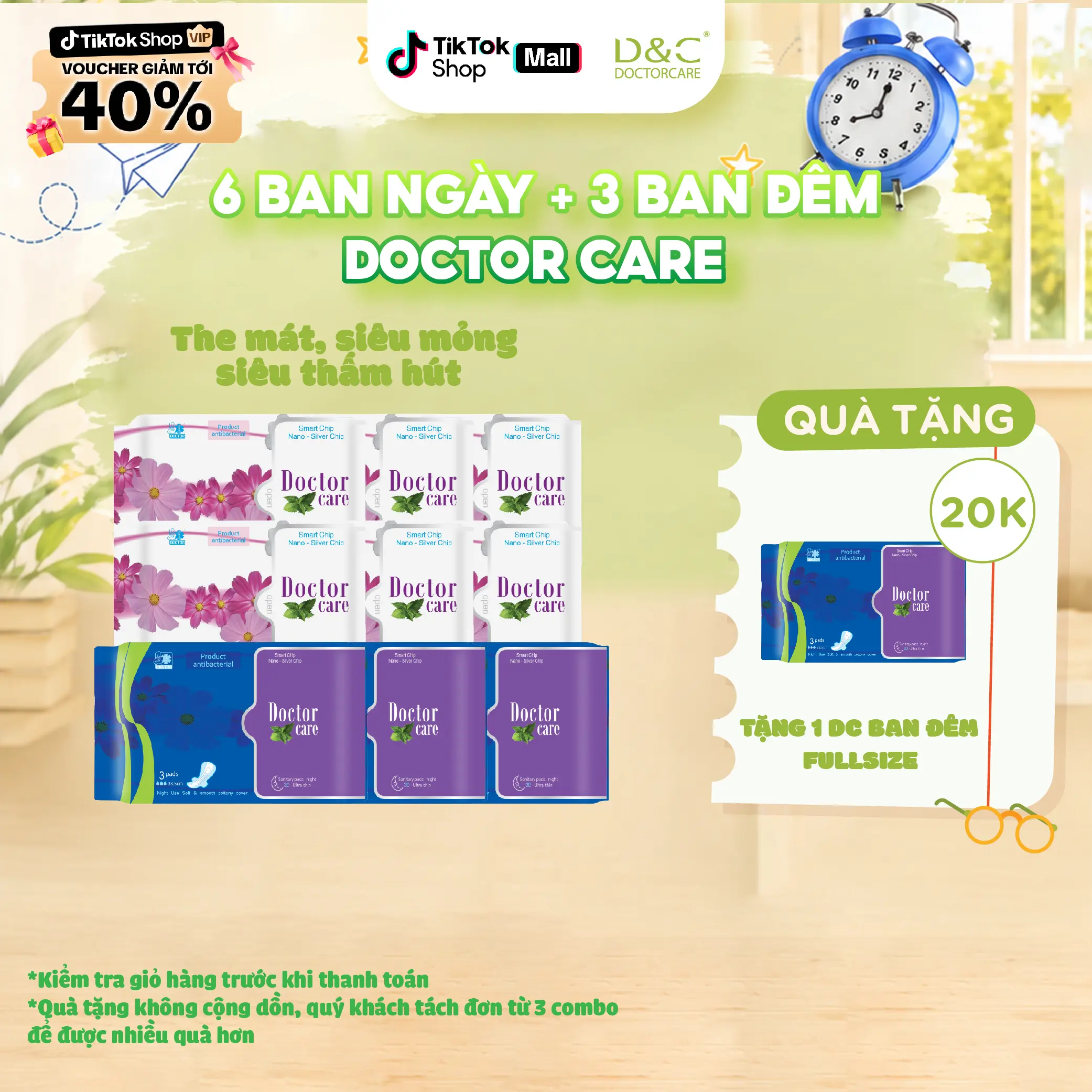 [AFF] COMBO 9 gói Băng vệ sinh Doctor care D&C mát lạnh (6 Ban ngày 24,5cm và 3 ban đêm 33,8cm)