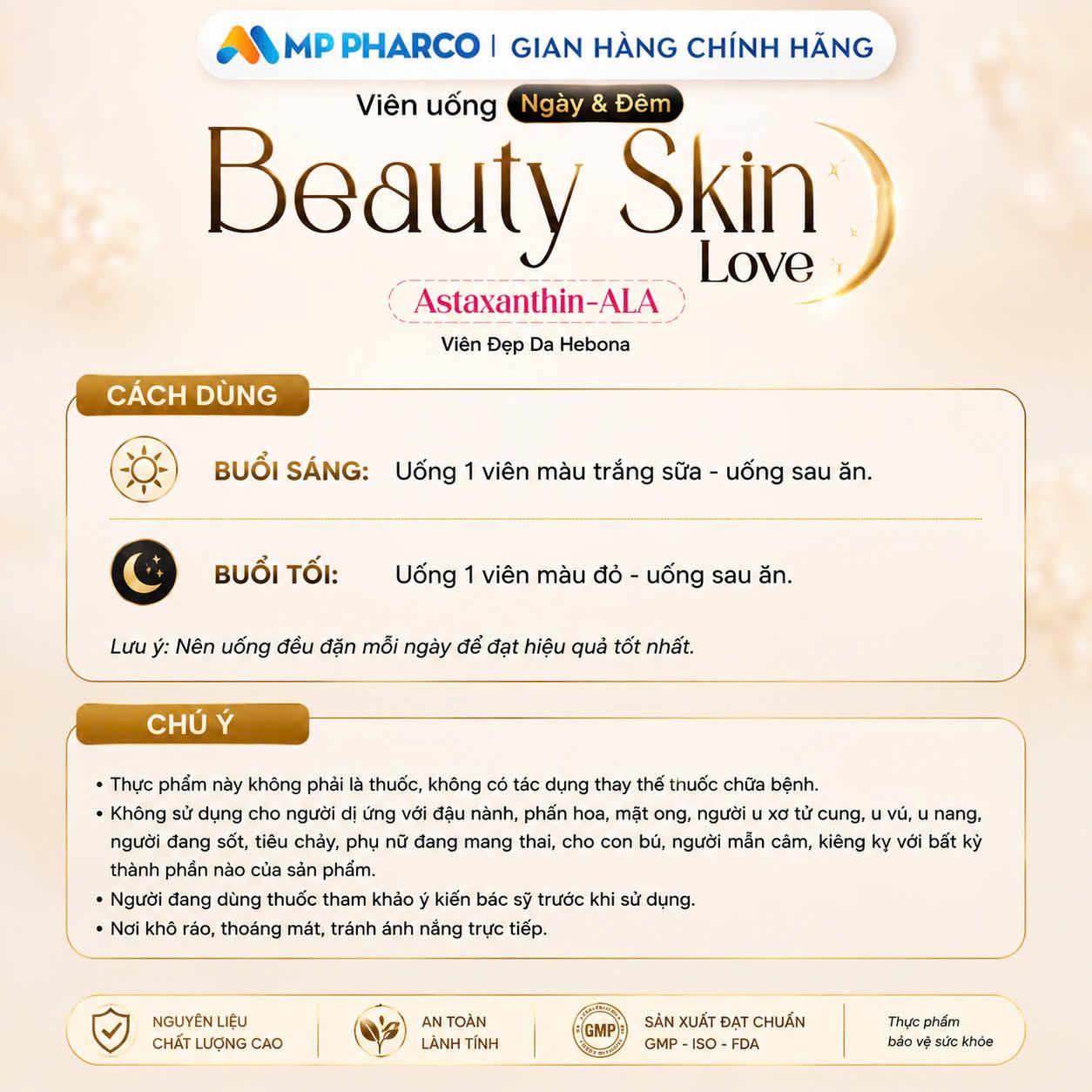 Sáng Da Ngày Đêm TPBVSK VIÊN ĐẸP DA HEBONA BEAUTY SKIN LOVE-Hỗ trợ dưỡng da ,hộp 60 viên MP26