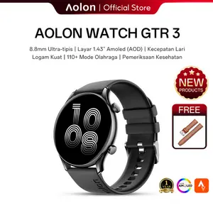Aolon GTR3 2026 Serba Baru Jam Tangan Pintar Pria Ultra Tipis 8.8mm Layar AMOLED 1.43 Inci Bluetooth 5.3 Tahan Air IP68 100+ Mode Olahraga Kamera Latar Belakang AOD Mendukung Strava Garansi 1 Tahun