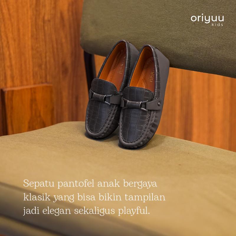 Mini Gentleman - Croc Hazel - Oriyuu Kids - Sepatu Pantofel Anak Laki Formal Pesta Slip On Kulit 6