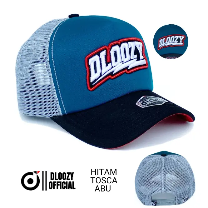 Topi Pria DLOOZY Trucker Hat Hitam Topi Jaring Distro Skaters Proshop Drip on Original 081 0