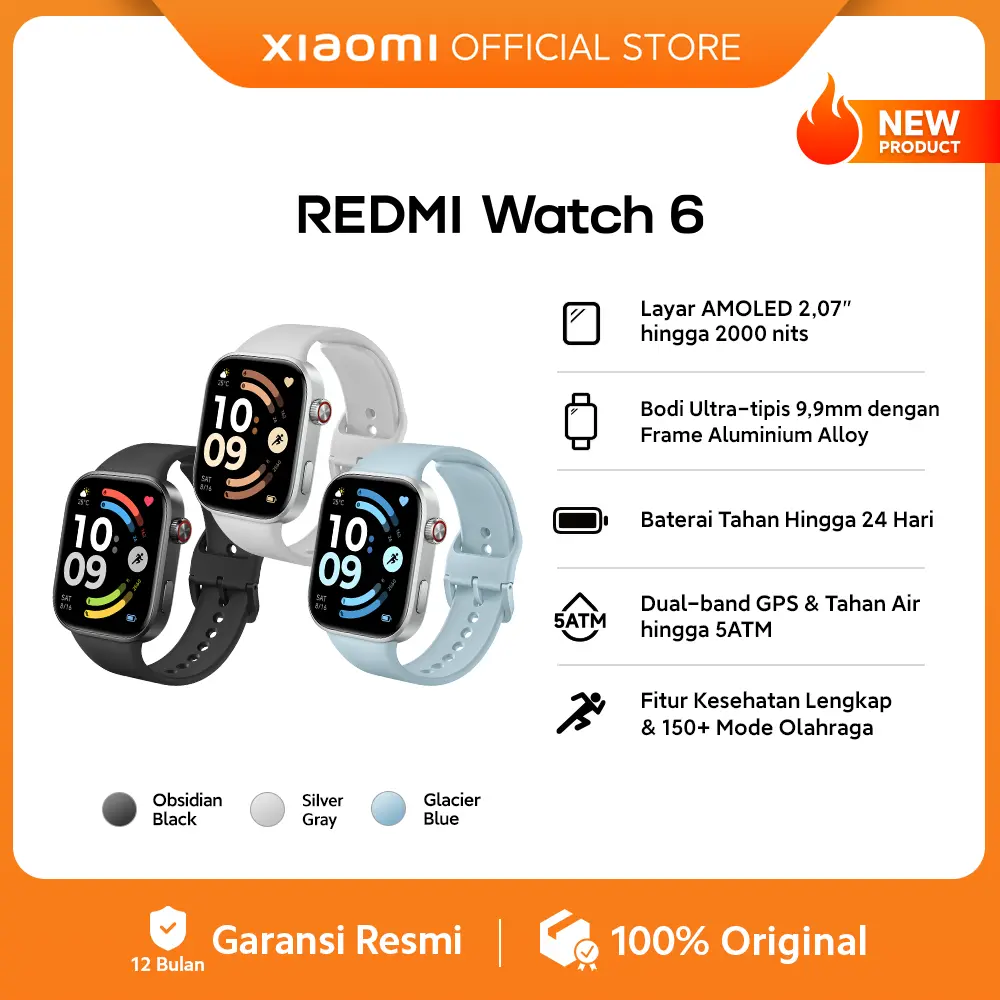 Xiaomi REDMI Watch 6 | Layar AMOLED 2,07" hingga 2000 nits | Bodi Ultra-tipis 9,9mm dengan Frame Aluminium Alloy | Baterai Tahan Hingga 24 Hari | Dual-band GPS & Tahan Air hingga 5ATM | Fitur Kesehatan Lengkap & 150+ Mode Olahraga [Xiaomi Official Store]